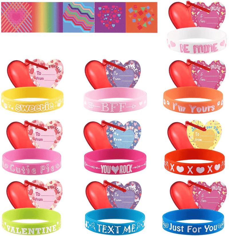 Valentines Day Gift Card with Rubber Bracelets and Stickers 30 Set Classroom Exchange Party Favors Birthday Party Gift Favors Home & Garden > Decor > Seasonal & Holiday Decorations Unomor   