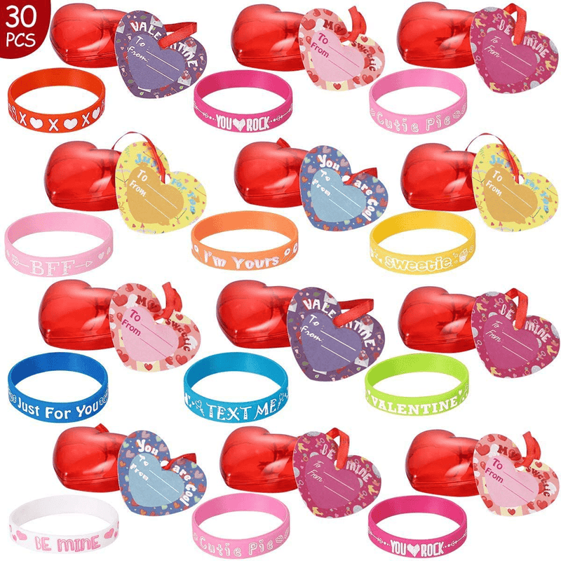Valentines Day Gift Card with Rubber Bracelets and Stickers 30 Set Classroom Exchange Party Favors Birthday Party Gift Favors Home & Garden > Decor > Seasonal & Holiday Decorations Unomor   
