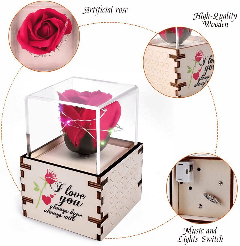 Valentines Day Gifts for Her Preserved Real Rose LED Music Box Birthday Gifts for Women Girlfriend Wife Mom - You Are My Sunshine Wooden Laser Engraved Music Box Gifts for Mothers Day/Anniversary Home & Garden > Decor > Seasonal & Holiday Decorations FilmHoo   