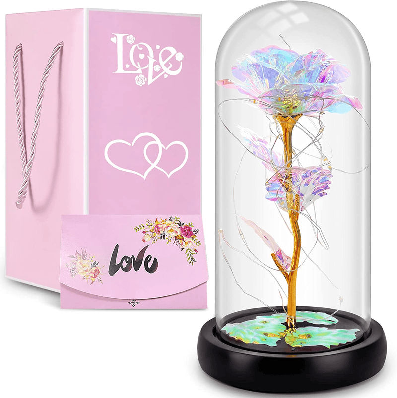 Valentines Day Gifts for Her Women Mom,Artificial Flower with LED String Light in Glass Dome,Stocking Stuffers for Women,Gifts for Teenage Girls for Anniversary Valentines Day Mothers Day Birthday Home & Garden > Decor > Seasonal & Holiday Decorations CASEKEY   