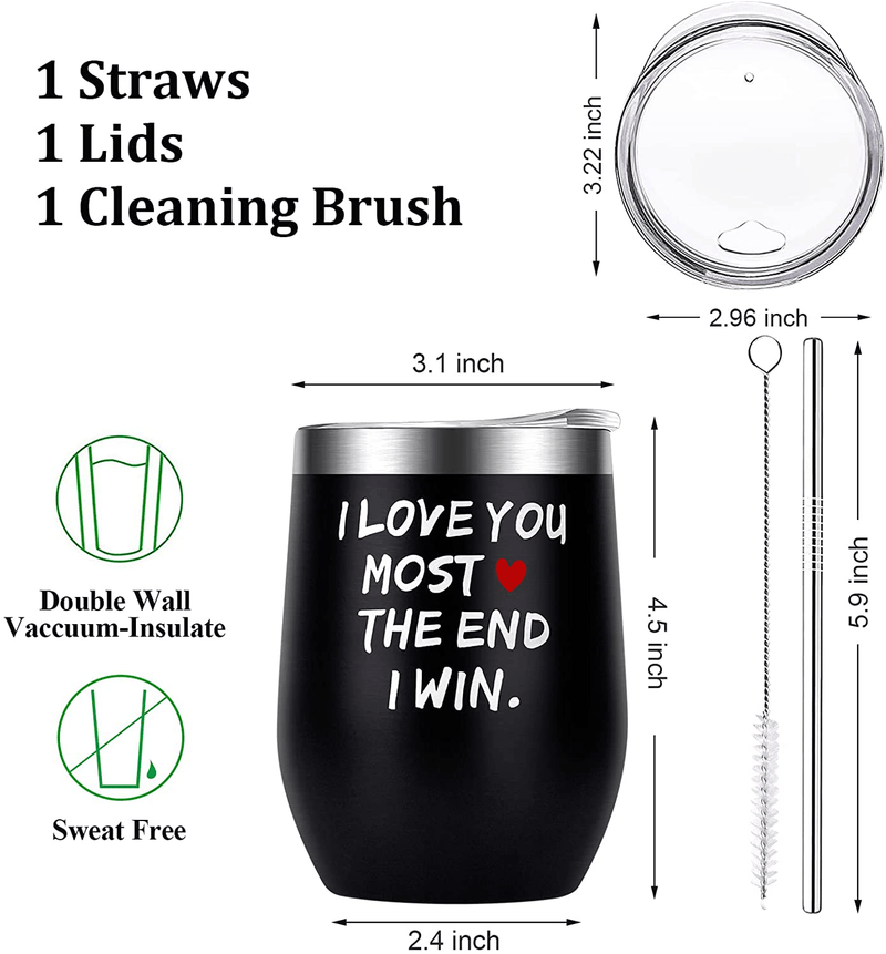 Valentines Day Gifts for Him Husband Boyfriend Men - 12 Oz Wine Tumbler with Straws,Lids - Funny Gifts for Her Wife Girlfriend Women, Presents Ideas for Valentines Day,Xmas,Birthday,Dating,Anniversary Home & Garden > Decor > Seasonal & Holiday Decorations RioGree   