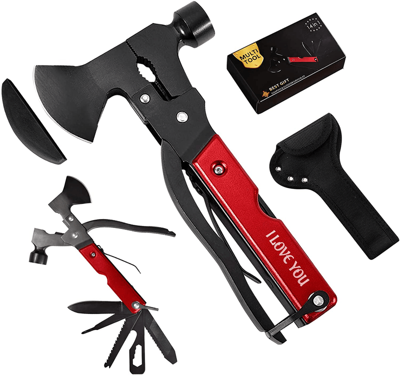 Valentines Day Gifts for Him, Unique Birthday Gifts for Men Boyfriend Husband Dad Grandpa, Multitool Camping Accessories 14 in 1 Hatchet with Knife Axe Hammer Father Day/Anniversary/Christmas Gifts Sporting Goods > Outdoor Recreation > Camping & Hiking > Camping Tools FilmHOO   