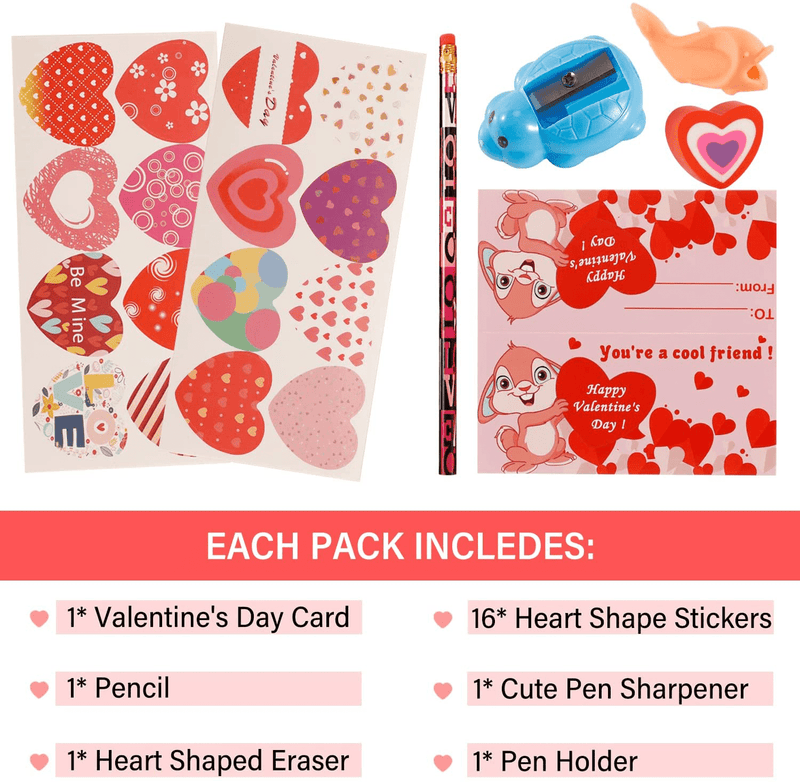 Valentines Day Gifts for Kids Classroom - 28 Packs Super Value Valentines Stationery Kit, Valentines Cards, Valentines Pencils, Erasers, Pen Sharpeners,Pen Holders,Valentine Exchange Party Favors Toys Home & Garden > Decor > Seasonal & Holiday Decorations vanow   