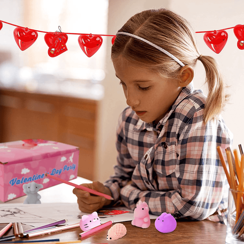 Valentines Day Gifts for Kids, Valentines Day Cards for Kids, 28 Packs Hearts Filled Mochi Squishy with Cards Stress Relief Toys for Boys Girls Class School Classroom Party Favors Exchange Gifts Home & Garden > Decor > Seasonal & Holiday Decorations ANOTION   