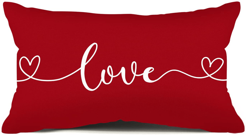 Valentines Day Love Throw Pillow Cover Spring Farmhouse Decorations Cushion Case for Sofa Couch Polyester Linen 12X20 Inches Home & Garden > Decor > Chair & Sofa Cushions Allorry   