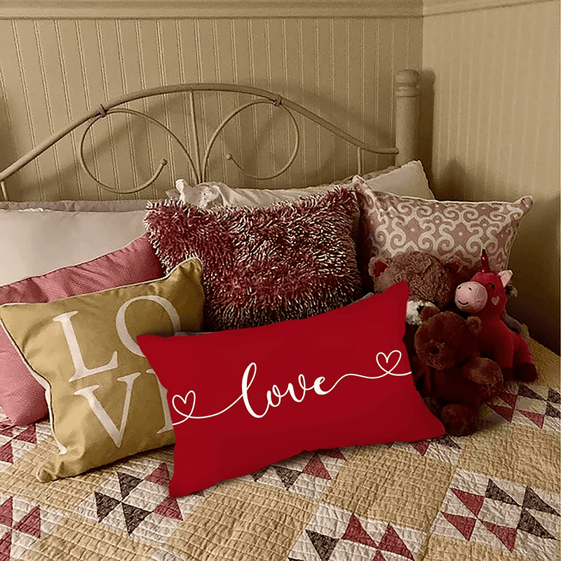 Valentines Day Love Throw Pillow Cover Spring Farmhouse Decorations Cushion Case for Sofa Couch Polyester Linen 12X20 Inches Home & Garden > Decor > Chair & Sofa Cushions Allorry   