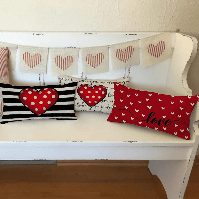 Valentines Day Pillow Cover 12X20 Inch Farmhouse Valentines Day Decor for Home Polka Dots Love Heart Valentine Pillows Decorative Throw Pillows Valentines Day Decorations A487-12 Home & Garden > Decor > Seasonal & Holiday Decorations AENEY   