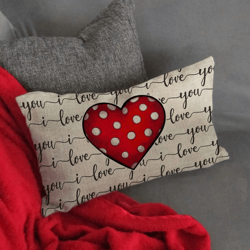 Valentines Day Pillow Cover 12X20 Inch Farmhouse Valentines Day Decor for Home Polka Dots Love Heart Valentine Pillows Decorative Throw Pillows Valentines Day Decorations A487-12 Home & Garden > Decor > Seasonal & Holiday Decorations AENEY   