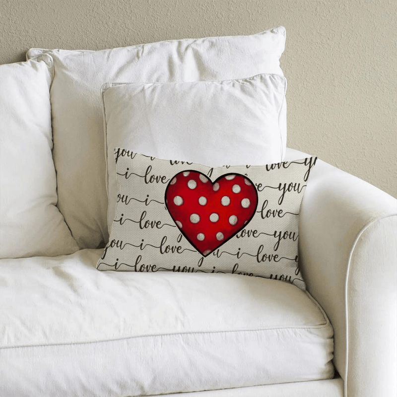 Valentines Day Pillow Cover 12X20 Inch Farmhouse Valentines Day Decor for Home Polka Dots Love Heart Valentine Pillows Decorative Throw Pillows Valentines Day Decorations A487-12