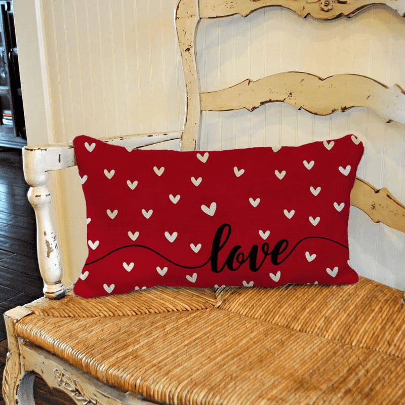 Valentines Day Pillow Cover 12X20 Inch Farmhouse Valentines Day Decor for Home Red Love Heart Valentine Pillows Decorative Throw Pillows Valentines Day Decorations A483-12 Home & Garden > Decor > Seasonal & Holiday Decorations AENEY   