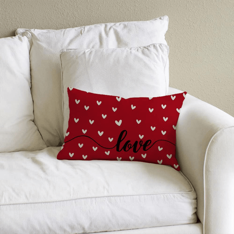 Valentines Day Pillow Cover 12X20 Inch Farmhouse Valentines Day Decor for Home Red Love Heart Valentine Pillows Decorative Throw Pillows Valentines Day Decorations A483-12 Home & Garden > Decor > Seasonal & Holiday Decorations AENEY   