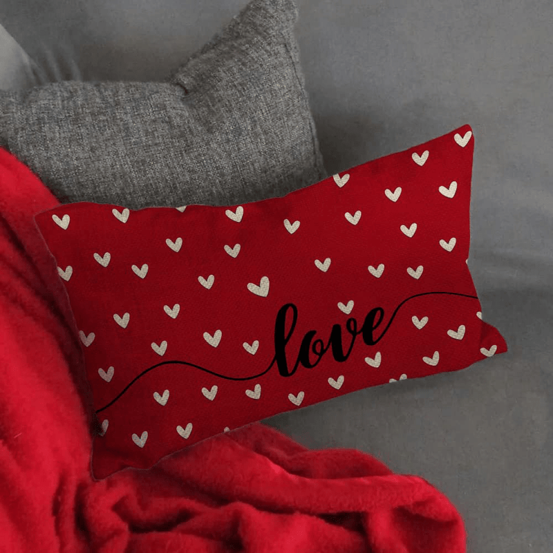 Valentines Day Pillow Cover 12X20 Inch Farmhouse Valentines Day Decor for Home Red Love Heart Valentine Pillows Decorative Throw Pillows Valentines Day Decorations A483-12
