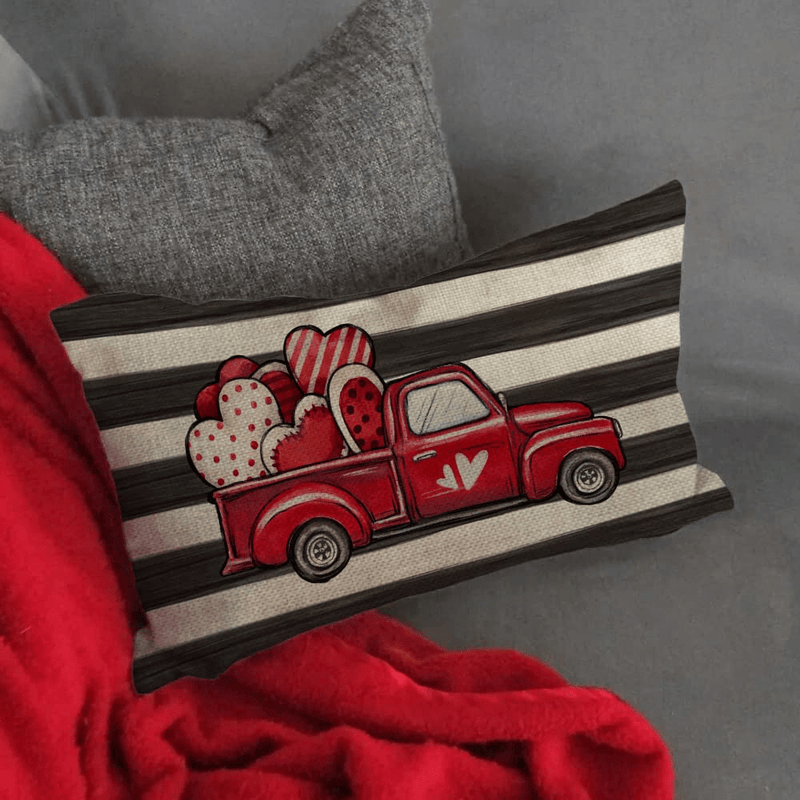 Valentines Day Pillow Cover 12X20 Inch Farmhouse Valentines Day Decor for Home Red Truck Love Heart Valentine Pillows Decorative Throw Pillows Valentines Day Decorations A484-12 Home & Garden > Decor > Seasonal & Holiday Decorations AENEY   