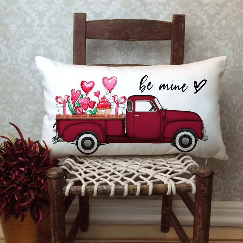 Valentines Day Pillow Covers 12X20 Be Mine for Birthday Gifts Truck Throw Pillow Cover Decorations Farmhouse Outdoor for Home Decor Home & Garden > Decor > Seasonal & Holiday Decorations JXZYGMD   