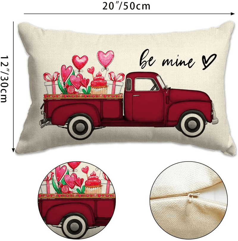 Valentines Day Pillow Covers 12X20 Be Mine for Birthday Gifts Truck Throw Pillow Cover Decorations Farmhouse Outdoor for Home Decor Home & Garden > Decor > Seasonal & Holiday Decorations JXZYGMD   