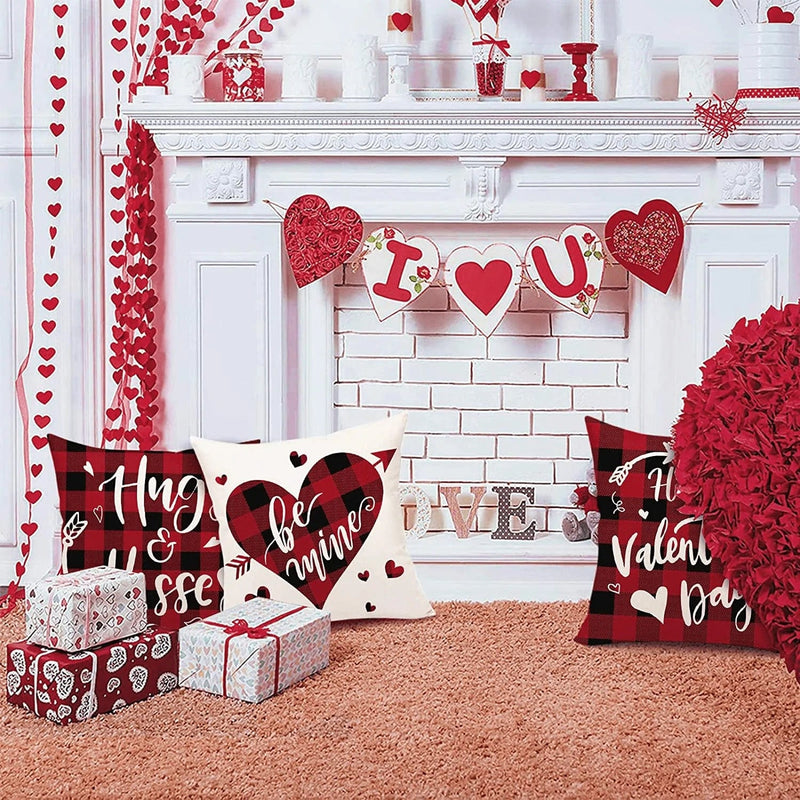 Valentines Day Pillow Covers 18¡Á18 Inch, Buffalo Plaid Be Mine Valentines Throw Pillowcase, Love Arrow Valentine Pillows Cotton Linen Cushion Case for Home Decor Home & Garden > Decor > Seasonal & Holiday Decorations AOKE   