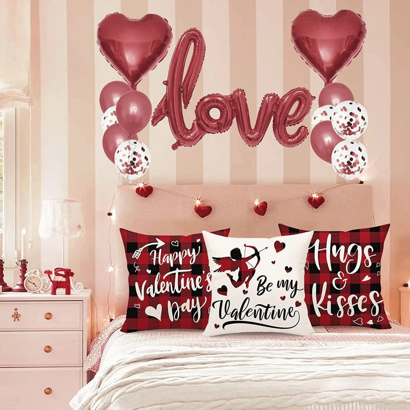 Valentines Day Pillow Covers 18¡Á18 Inch, Buffalo Plaid Be Mine Valentines Throw Pillowcase, Love Arrow Valentine Pillows Cotton Linen Cushion Case for Home Decor Home & Garden > Decor > Seasonal & Holiday Decorations AOKE   
