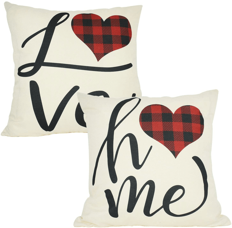 Valentines Day Pillow Covers 18X18 Inch Set of 2 Heart Pillow Valentines Day Decor Red Black Buffalo Check Heart Love Decor Valentines Day Throw Pillows Decorative Cushion Cases (Style A) Home & Garden > Decor > Chair & Sofa Cushions Cupohus Style B  