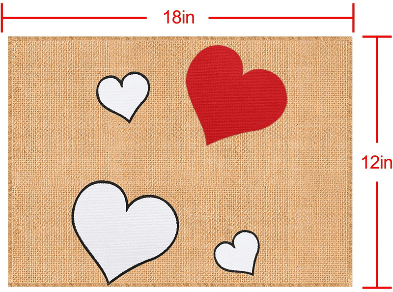 Valentines Day Placemats Set of 6 Valentines Day Table Decor - 12 X 18 Inch Rustic Burlap Valentines Love Heart Placemats Table Mats Decor for Kitchen Dining Table Home Decorations
