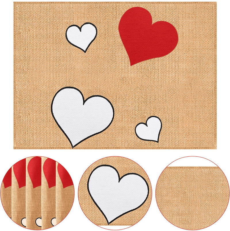 Valentines Day Placemats Set of 6 Valentines Day Table Decor - 12 X 18 Inch Rustic Burlap Valentines Love Heart Placemats Table Mats Decor for Kitchen Dining Table Home Decorations