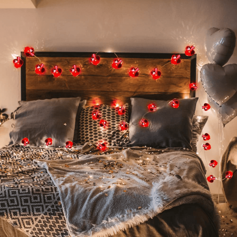 Valentines Day String Lights 13FT 40LED Red Heart Shaped Valentines Decoration Fairy Lights Battery Operated with 8 Mode Timer Remote Waterproof for Outdoor Indoor Bedroom Anniversary Wedding Party Home & Garden > Decor > Seasonal & Holiday Decorations OVV   