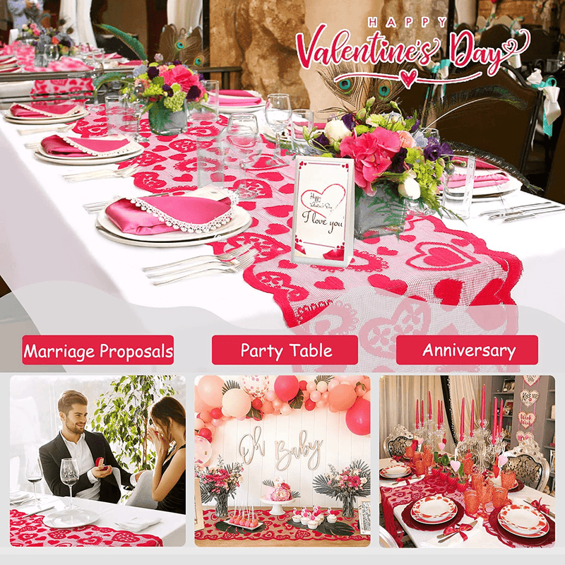Valentines Day Table Runner 2 Pieces 14X72 Inches Red Love Hearts Table Cover Lace Runners for Wedding Anniversary Party Dinner Table Decorations Home & Garden > Decor > Seasonal & Holiday Decorations SoarDream   
