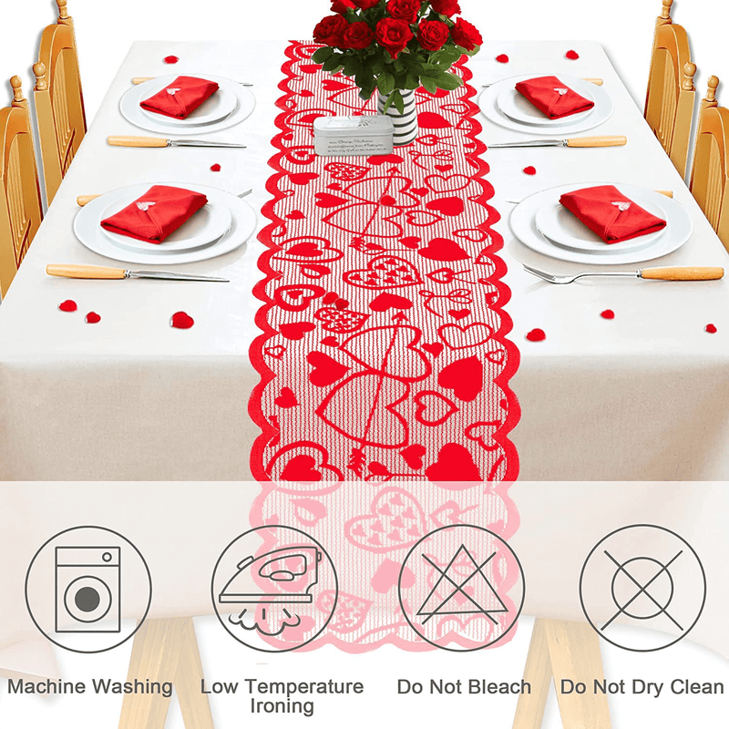 Valentines Day Table Runner and Fireplace Scarf - 13X72 Inch Lace Heart Table Runner, Gnome Valentines Day Mantle Scarf 20X90 Inch - Valentines Day Decor Romantic Indoor Decorations Party Supplies Home & Garden > Decor > Seasonal & Holiday Decorations Tifeson   