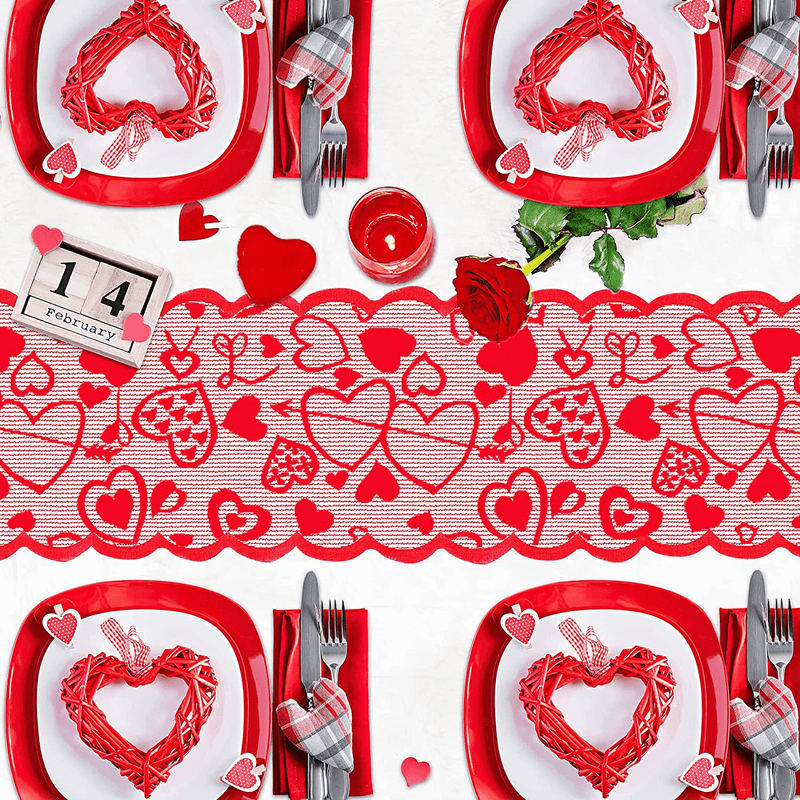 Valentines Day Table Runner and Fireplace Scarf - 13X72 Inch Lace Heart Table Runner, Gnome Valentines Day Mantle Scarf 20X90 Inch - Valentines Day Decor Romantic Indoor Decorations Party Supplies Home & Garden > Decor > Seasonal & Holiday Decorations Tifeson   