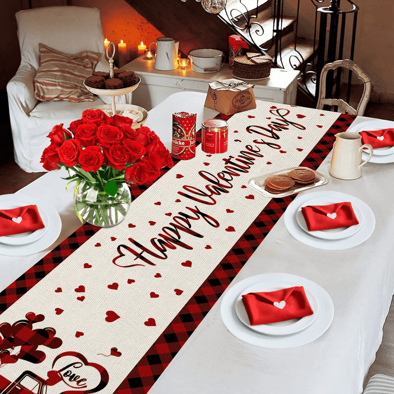 Valentines Day Table Runner, Buffalo Love Balloon Truck Table Runner, Happy Valentine'S Day Anniversary Wedding Holiday Kitchen Dining Table Runners for Home Party Decor 13 X 72 Inch Home & Garden > Decor > Seasonal & Holiday Decorations AOKE   