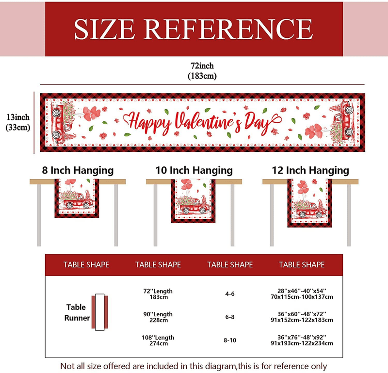 Valentines Day Table Runner, Rustic Truck Flower Valentines Gnomes Runner for Table Decoration, Happy Valentine'S Day Anniversary Wedding Kitchen Table Burlap for Home Party Decor 13 X 72 Inch Home & Garden > Decor > Seasonal & Holiday Decorations AOKE   