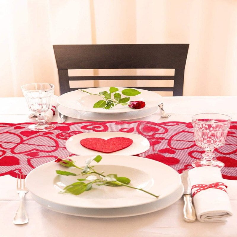 Valentines Day Table Runner, Wofair 3 Pack Valentines Day Kitchen Table Decoration Sets –100% Lace Heart Embroidered -Valentines Day Decor for Home Wedding Anniversary Party, 13*72 Inch, Red Home & Garden > Decor > Seasonal & Holiday Decorations LONGRV   