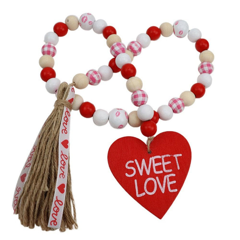Valentines Day Wood Bead Garland with Tassels,Rustic Wooden Beads Garland Hanging Wooden Love Heart Ornaments Tiered Tray Decorations Wall Hanging Decor Home & Garden > Decor > Seasonal & Holiday Decorations QRxue   