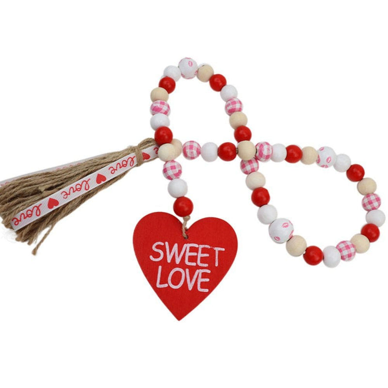 Valentines Day Wood Bead Garland with Tassels,Rustic Wooden Beads Garland Hanging Wooden Love Heart Ornaments Tiered Tray Decorations Wall Hanging Decor Home & Garden > Decor > Seasonal & Holiday Decorations QRxue   