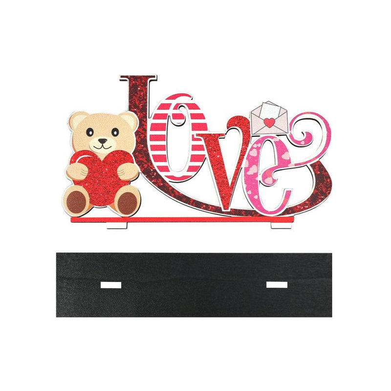 Valentines Day Wooden Table Top Decor Love You More Wood Block Sign Decoration Rustic Heart Design Happy Valentines Cute Tabletop Home & Garden > Decor > Seasonal & Holiday Decorations Sunisery One Size Red Style C 