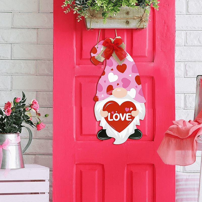 Valentines Day Wreaths for Front Door,Sweet Gnome Welcome Sign Farmhouse Valentines Day Wall Sign Gnome Decor Front Door Wall Hanging Mantel Decor Party Decor Christmas Decor (A) Home & Garden > Decor > Seasonal & Holiday Decorations Tiffuniess   