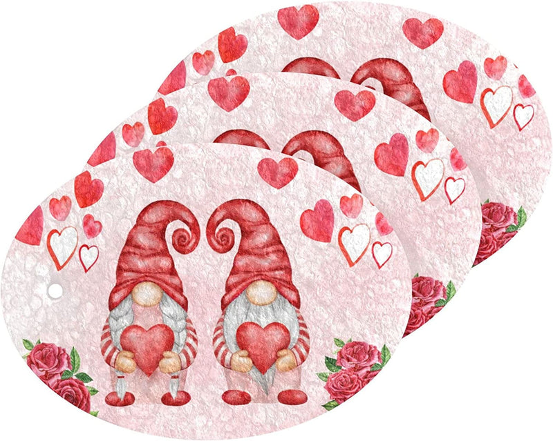 Valentines Gnome Hearts Kitchen Sponges Pink Love Rose Floral Cleaning Dish Sponges Non-Scratch Natural Scrubber Sponge for Kitchen Bathroom Cars, Pack of 3 Home & Garden > Household Supplies > Household Cleaning Supplies Eionryn   