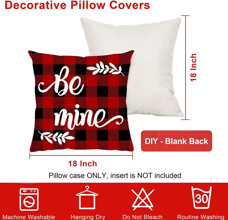 Valentines Pillow Covers 18X18 Set of 4, Valentines Day Decor Throw Pillow Covers, Red Black Buffalo Plaid Cotton Linen Cushion Case for Home Decor Gifts for Him Her, Pillow Cases for Bed Sofa Couch Home & Garden > Decor > Seasonal & Holiday Decorations AKIT   