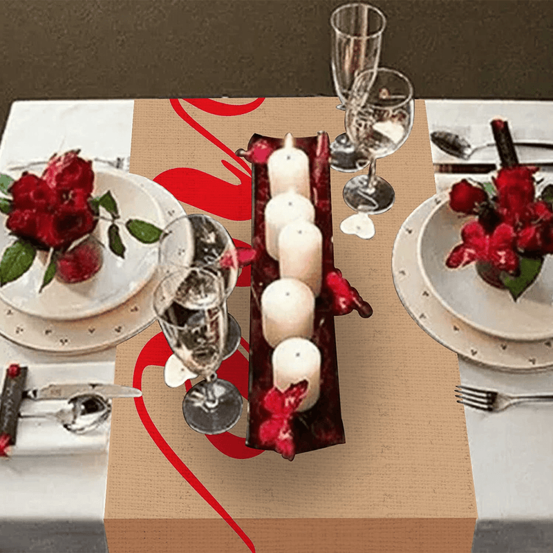 Valentines Table Decorations for Home - Burlap Love Hearts Table Runner 13 X 72 Inches for Valentines Day Anniversary Wedding Rustic Dinner Table Home Decorations Home & Garden > Decor > Seasonal & Holiday Decorations OuMuaMua   
