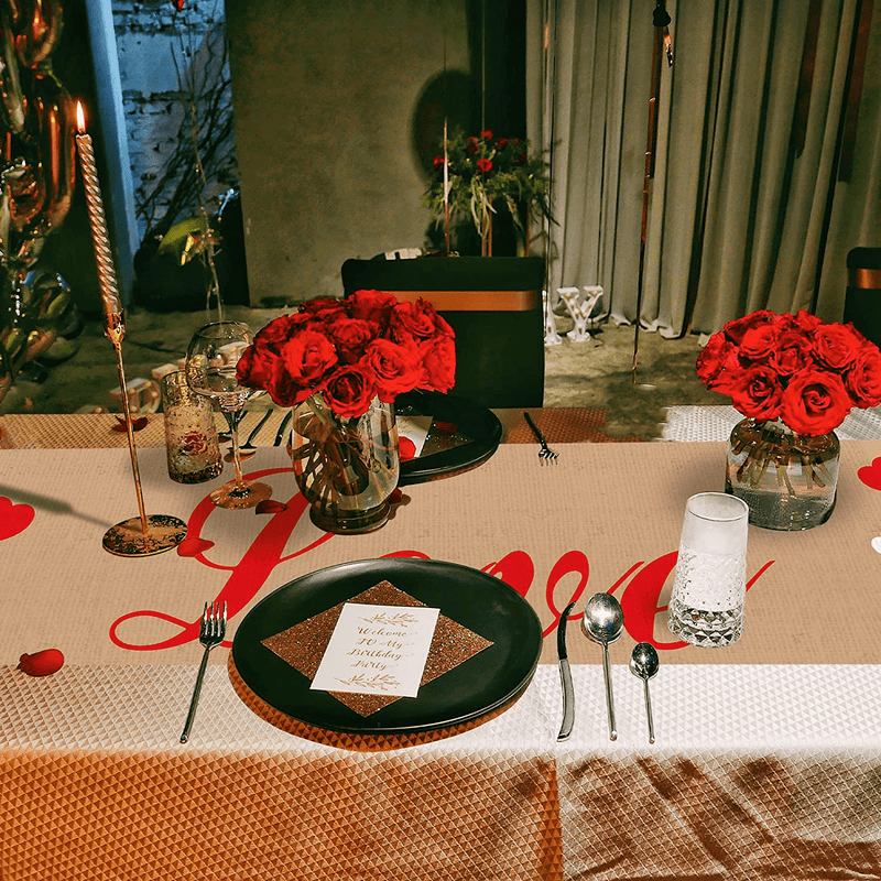 Valentines Table Decorations for Home - Burlap Love Hearts Table Runner 13 X 72 Inches for Valentines Day Anniversary Wedding Rustic Dinner Table Home Decorations Home & Garden > Decor > Seasonal & Holiday Decorations OuMuaMua   