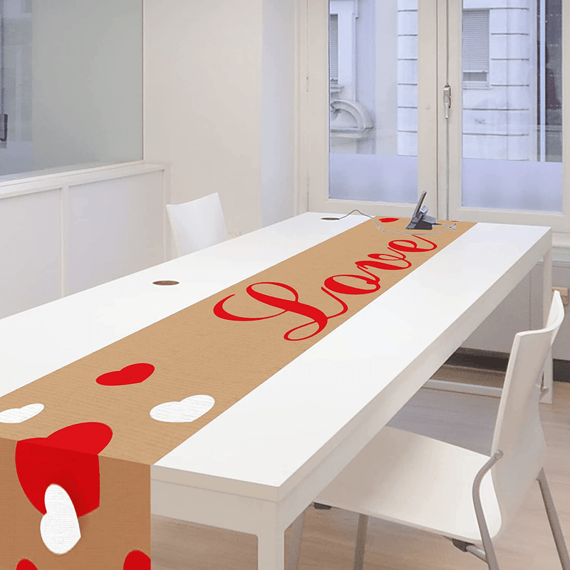 Valentines Table Decorations for Home - Burlap Love Hearts Table Runner 13 X 72 Inches for Valentines Day Anniversary Wedding Rustic Dinner Table Home Decorations
