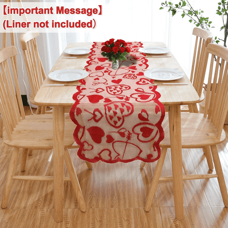 Valentines Table Runner Red Heart Print Valentines Day Decorations 13X72 Inches Lace Love Table Runner for Home Wedding Party Valentines Day Table Decorations Long Line for Dinner(Random Style)