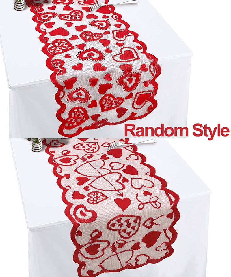 Valentines Table Runner Red Heart Print Valentines Day Decorations 13X72 Inches Lace Love Table Runner for Home Wedding Party Valentines Day Table Decorations Long Line for Dinner(Random Style)