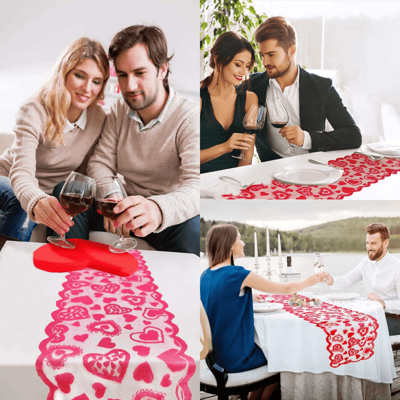 Valentines Table Runner Red Heart Print Valentines Day Decorations 13X72 Inches Lace Love Table Runner for Home Wedding Party Valentines Day Table Decorations Long Valentines Table Line for Dinner Home & Garden > Decor > Seasonal & Holiday Decorations Camlinbo   