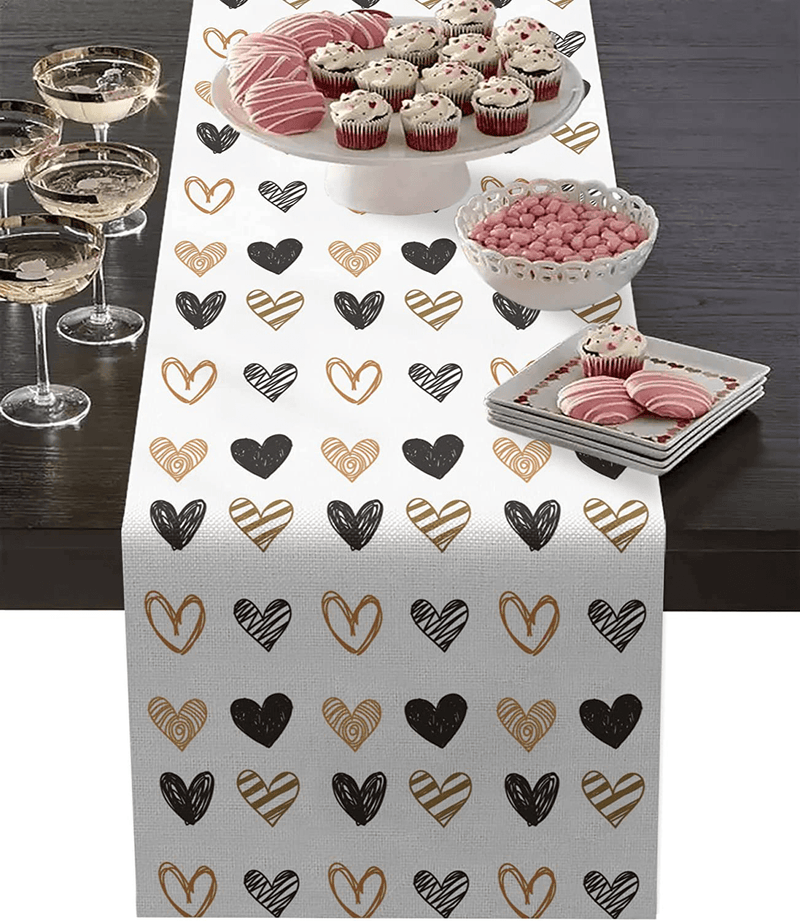 Valentines Table Runner Simple Heart Shapes Hand Draw Table Linens Cotton Non-Slip Runners for Home Kitchen Party Wedding Decorations 13" X 70",Love Heart Decoration Home & Garden > Decor > Seasonal & Holiday Decorations TweetyBed Valentine's-0194435 13" x 90" 