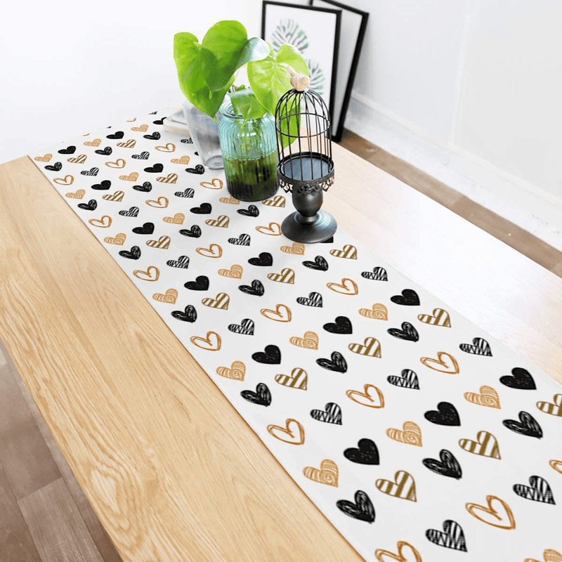 Valentines Table Runner Simple Heart Shapes Hand Draw Table Linens Cotton Non-Slip Runners for Home Kitchen Party Wedding Decorations 13" X 70",Love Heart Decoration Home & Garden > Decor > Seasonal & Holiday Decorations TweetyBed   