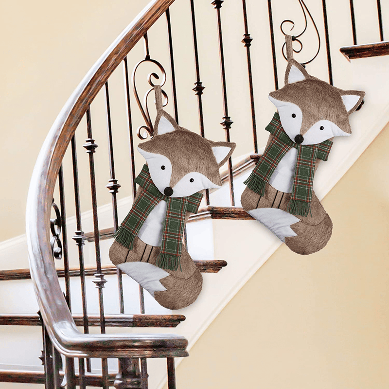 Valery Madelyn 21 Inch Large Woodland 3D Fox Christmas Stockings Decorations Personalized Hanging Ornamnets with Faux Fur and Plaid Scarf for Xmas Gifts Home & Garden > Decor > Seasonal & Holiday Decorations& Garden > Decor > Seasonal & Holiday Decorations Valery Madelyn   