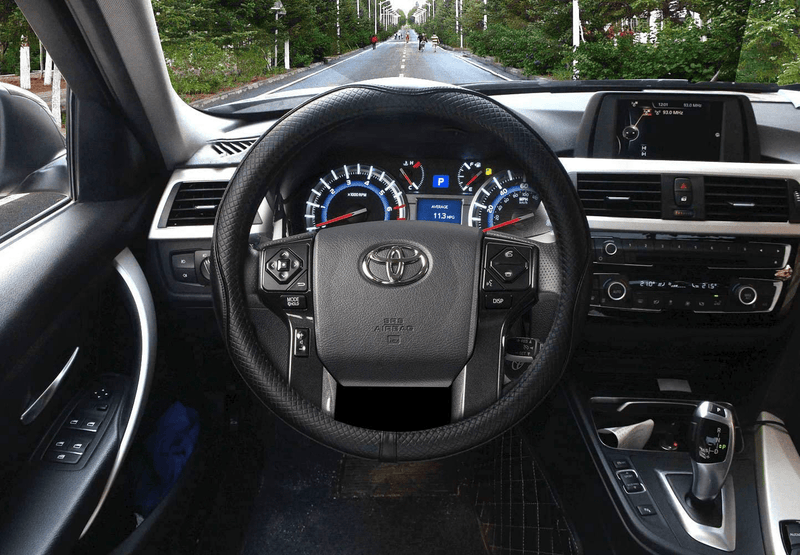Valleycomfy 15.75 inch Auto Car Steering Wheel Covers Black with Black Lines- Genuine Leather for F-150 Tundra Range Rover. Vehicles & Parts > Vehicle Parts & Accessories > Vehicle Maintenance, Care & Decor > Vehicle Decor > Vehicle Steering Wheel Covers Valleycomfy   