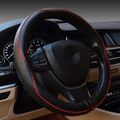 Valleycomfy 15.75 inch Auto Car Steering Wheel Covers Black with Black Lines- Genuine Leather for F-150 Tundra Range Rover. Vehicles & Parts > Vehicle Parts & Accessories > Vehicle Maintenance, Care & Decor > Vehicle Decor > Vehicle Steering Wheel Covers Valleycomfy Black with Red Lines M(14"1/2-15"1/4) 
