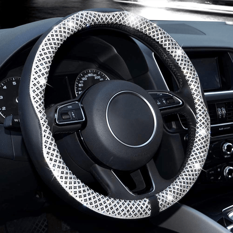 Valleycomfy 15.75 inch Auto Car Steering Wheel Covers Black with Black Lines- Genuine Leather for F-150 Tundra Range Rover. Vehicles & Parts > Vehicle Parts & Accessories > Vehicle Maintenance, Care & Decor > Vehicle Decor > Vehicle Steering Wheel Covers Valleycomfy diamond Black M(14"1/2-15"1/4) 