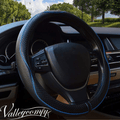 Valleycomfy 15.75 inch Auto Car Steering Wheel Covers Black with Black Lines- Genuine Leather for F-150 Tundra Range Rover. Vehicles & Parts > Vehicle Parts & Accessories > Vehicle Maintenance, Care & Decor > Vehicle Decor > Vehicle Steering Wheel Covers Valleycomfy Black with Blue Lines S(14"-14"1/4) 